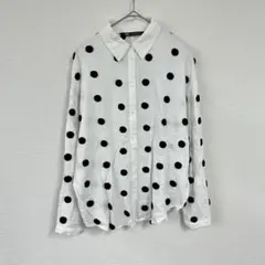 ZARA【XS】ザラ ドット柄 長袖シャツ 白地×黒ドット 上品ブラウス
