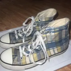 値下げconverse ALL STAR Hi Mチェック 青/黄色 24.5㌢