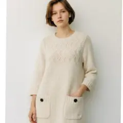 美品 BURBERRY バーバリー ニットワンピース 七分袖 白 オフホワイト