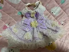 犬服 紫色の花柄 レース付き