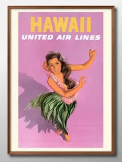 6827■A3アートポスター『ハワイ　ユナイテッド航空』ビンテージイラスト