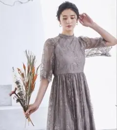 niana ニアナ 総レース ドレス 結婚式 お呼ばれ M グレージュ