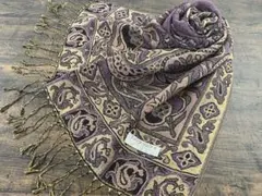 パシュミナ 金糸織 ローズ 薔薇 ペイズリー 大判 ストール ライトパープル系