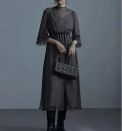 ダークグレー シースルーパーティードレス