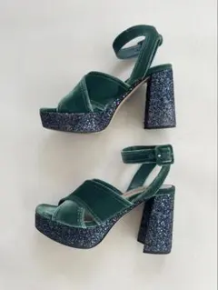MIU MIU- ベロア・ラメヒール（グリーン）３７