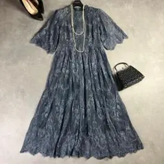 niana ニアナ 総レースフレアスリーブドレス L ワンピース 結婚式 披露宴