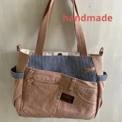くすみオレンジ　　デニムリメイク　トートバッグ