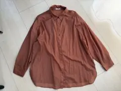ブラウン　茶色　シアー　ブラウス　長袖　シャツ　透け感　L