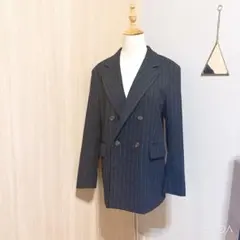 ネイビー ストライプ ダブルブレストジャケット　H&M