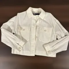 ZARA リネンブレンドクロップドジャケット S(7〜9号)サイズ エクリュ色