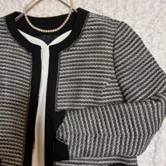 Add Rouge ノーカラー　ツイードジャケット　15ABR 大きめ3L相当