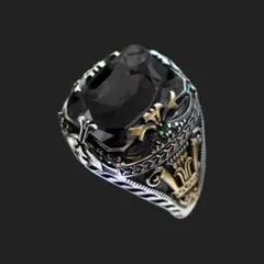 【B009】リング　レディース　メンズ　アクセサリー　指輪　ブラック　黒　18号のサムネイル