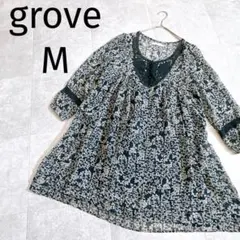 グローブ◆grove チュニック 원피스 ブラウス 紺 レースM2457