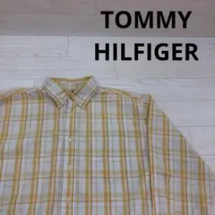 90sTOMMY HILFIGERフラッグタグ 長袖シャツ 黄色 チェック L
