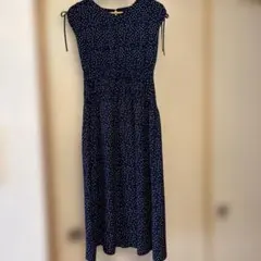 Feroux ネイビー ドット柄 ノースリーブ ロングワンピース　オンワード樫山