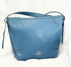 COACH コーチ レザーショルダーバッグ 水色 本革 斜め掛け 春カラー