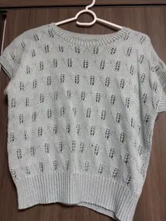 水色 レース編み ニットベスト