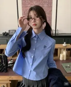 SHEIN 青 シャツ