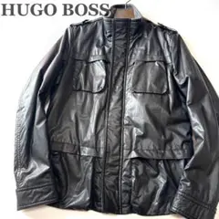 HUGO BOSS ヒューゴボス ミリタリーブルゾン レザー調 黒 L〜XL相当