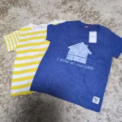 青Tシャツ　黄×白ストライプTシャツ　２枚セット 110cm