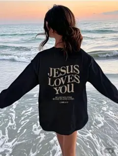 SHEIN　JESUS LOVES YOU 長袖カットソー ブラック