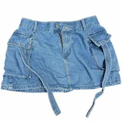 デニム ミニスカート ベルト付き カーゴポケット M SHEIN