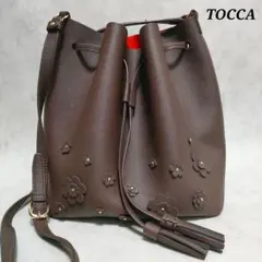 【美品】TOCCA ショルダーバッグ 巾着 フラワー タッセル 茶 レッドのサムネイル