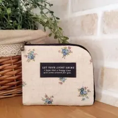 花柄L字ファスナー財布 ハンドメイド ミニ財布 生成