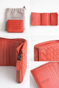 BOTTEGA VENETA 三つ折り財布 朱色系オレンジ 保存袋付