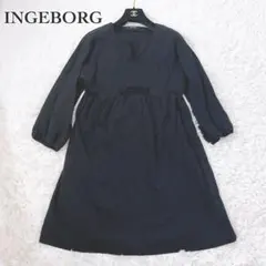 インゲボルグ 花モチーフ ワンピース ブラック系ストレッチ 日本製 黒
