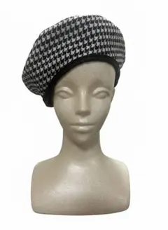 千鳥柄　ベレー帽　白黒チェック
