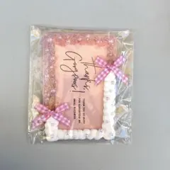 ハンドメイド トレカケース 硬質ケースデコ クリアホイップ リボン ピンク