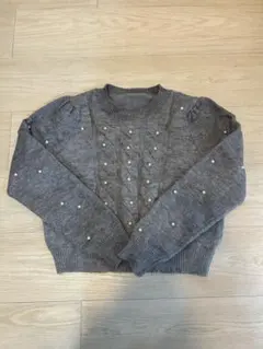 レディース　ニット　グレー　パール付き