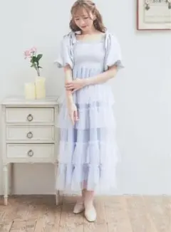 【最終値下げ】Areeam ジャガードパフスリーブチュールワンピース 5周年のサムネイル
