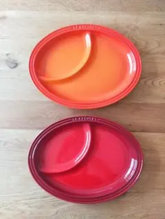Le Creuset 赤 オレンジ オーバル皿 2枚セットのサムネイル