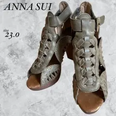 ANNA SUI アナスイ サンダル ハイヒール 編み込み レザー カーキーのサムネイル