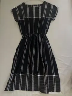 値下○ vintage ストライプ×ボーダー ワンピース ブラック 古着