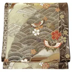 V1359 ●高級 正絹 唐織 六通 袋帯 蝶々