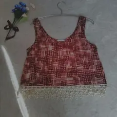 Jopmio 赤と白のレース裾タンクトップ