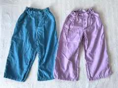 GUガールズ　リネンブレンドプルオンワイドパンツ120紫青2枚セット