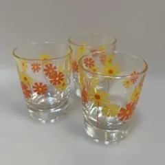 【昭和レトロ】アデリア 花柄ショットグラス 3個