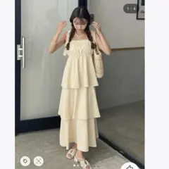 JUNOAH ジュノア リボンキャミソールワンピース　イエロー　Ｌサイズ
