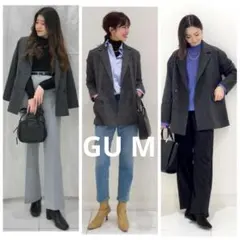 GU オーバーサイズダブルブレストジャケット(チェック) ダークグレー M