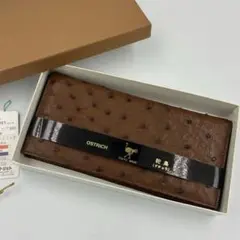 未使用】ANKH•JET オーストリッチ 長財布 お札入れ　ブラウン　マチあり