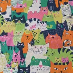 レトロカラフル猫柄生地 約110cm x 50cm