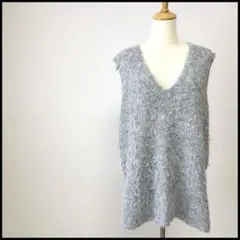 シャギーニットベスト ノースリーブニット トップス Vネック グレーフリーサイズ