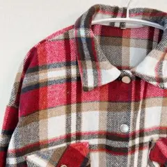 【XL】オーバーサイズ チェック柄 ネルシャツ ジャケット 厚手 赤系
