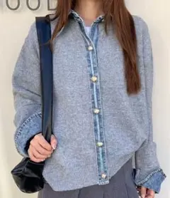 半額大人気‼️異素材デニムカ-デガンライトグレー早い者勝ち‼️ふわもち、あったか‼️