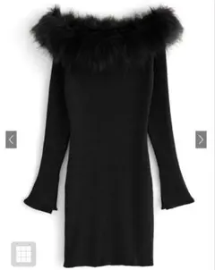 ファー付きオフショルダー黒ワンピース