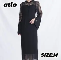 atlo ブラック レーススリーブ ドレス M